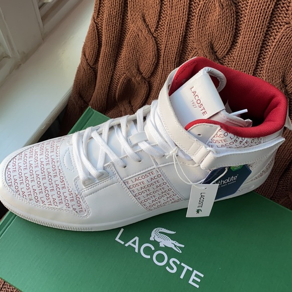 NWT Men’s Lacoste sneakers.With box.White with red letters Size13 - Picture 7 of 7